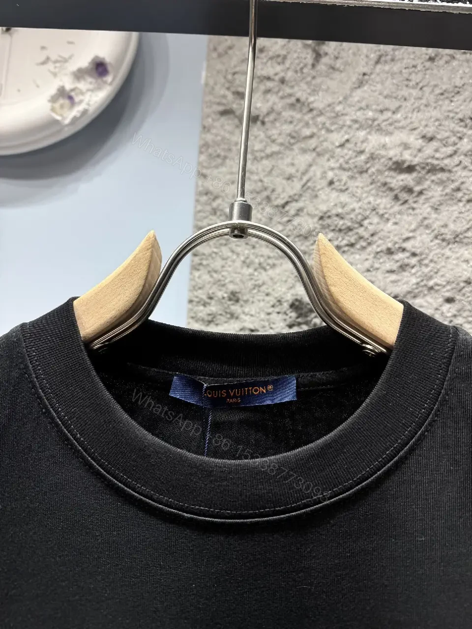 View 10 of Black Cotton Tee – Minimalist LV.M. Studio Detail, Unisex