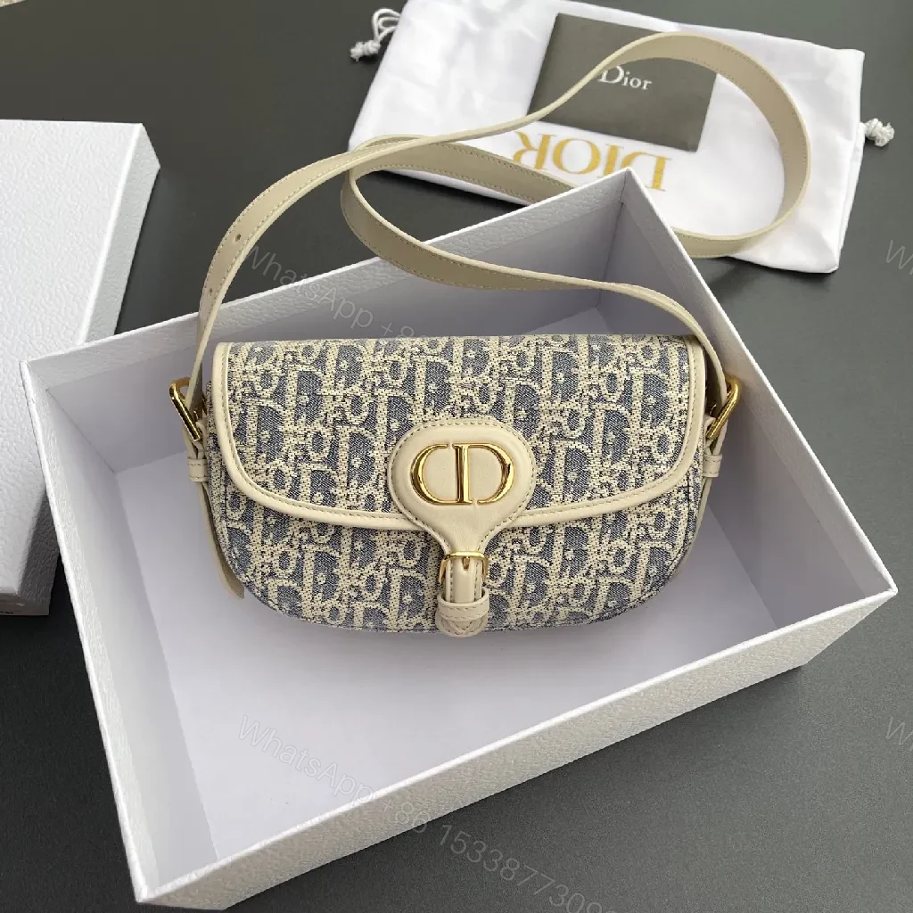 View 6 of Cream Leather-Trim Monogram Crossbody with Gold Turn-Lock, Compact Style