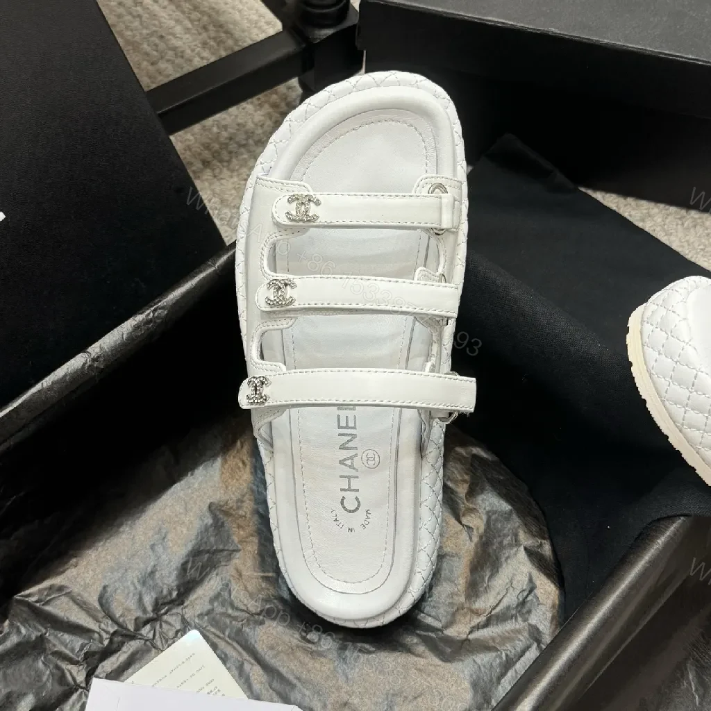 View 2 of White Quilted Sandals with Crystal Hardware - Luxe Comfort Sandals