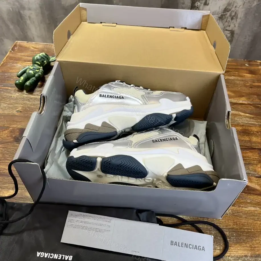 View 5 of BALENCIAGA WOMEN’S TRIPLE S SNEAKER IN BLACK/WHITE/SILVER – BB256