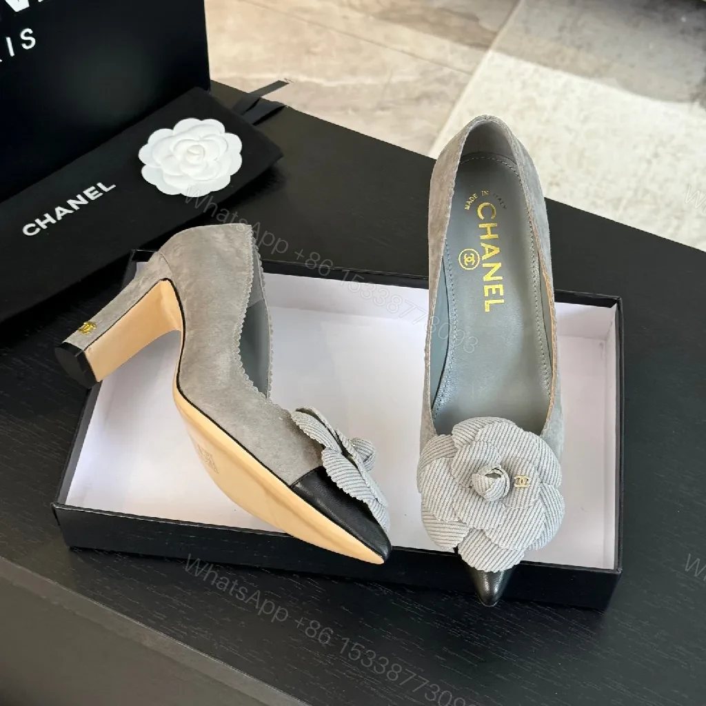 View 9 of Soft Taupe Corded-Flower Pumps with Chanel Twist Footwear