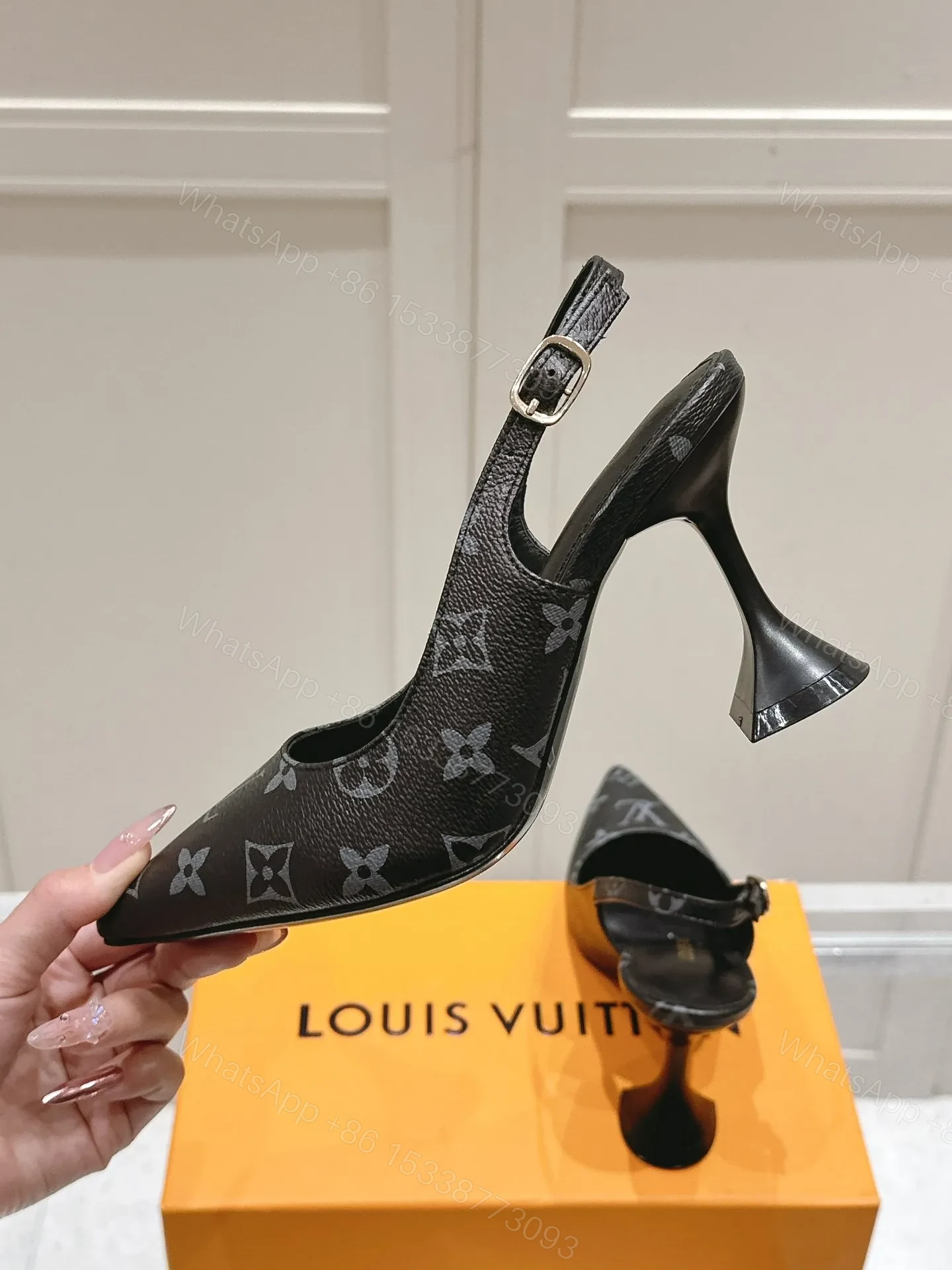 View 5 of LV Women Black Patterned Leather Heels