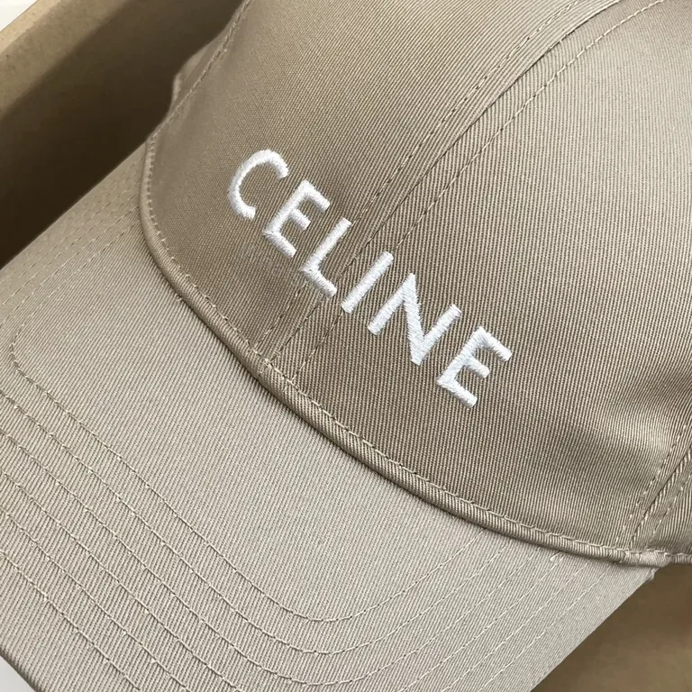 View 3 of Minimalist Luxury Cap - Beige Cotton, Structured, CELINE Embroidery Cap