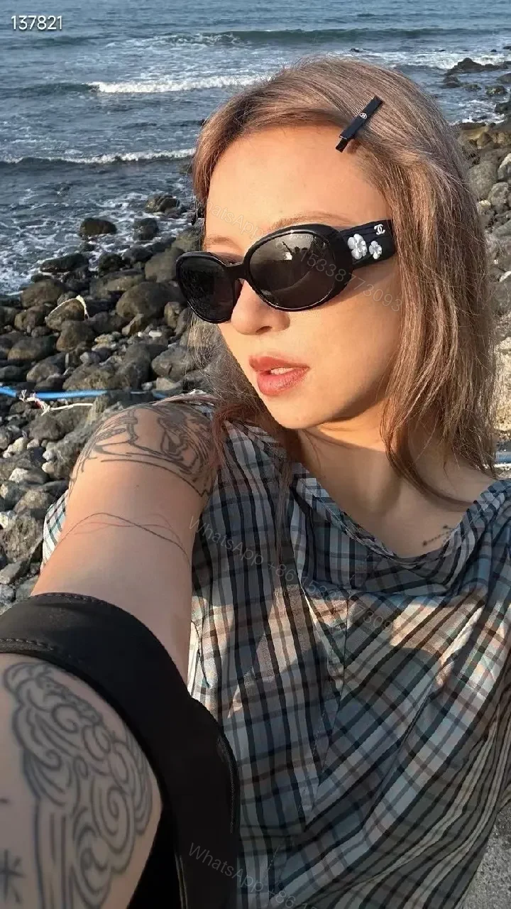 View 8 of Black Oval Sunglasses with Bloom Embellished Arms - Luxe, Gradient Lenses