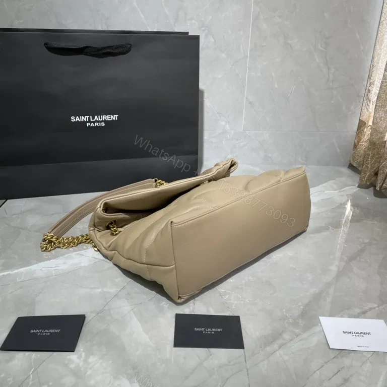 View 5 of Quilted Beige Saint Laurent-Inspired Crossbody Bag