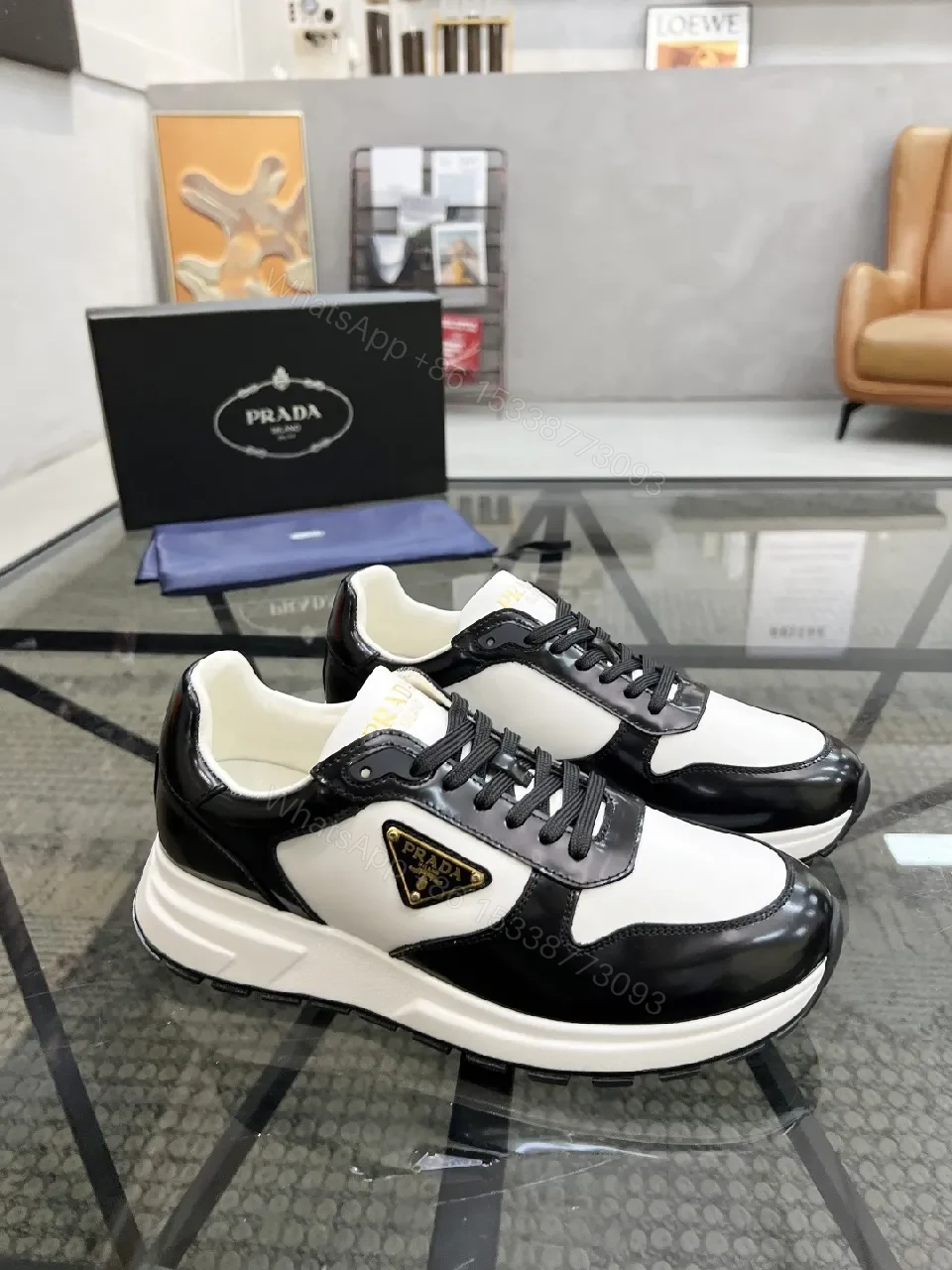 View 9 of Black & White Leather High-Tops with Prada Detailing - Luxe Comfort