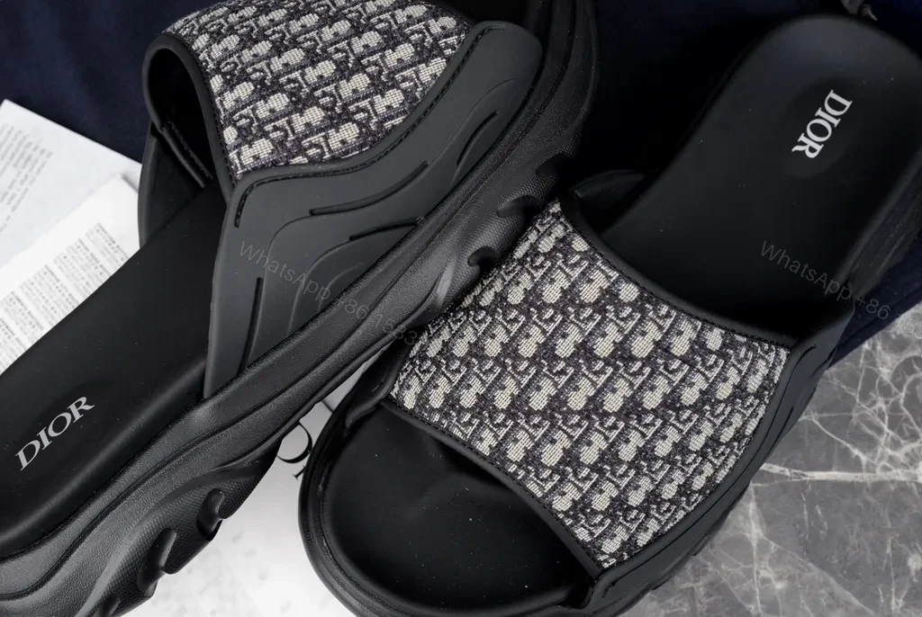 View 5 of Patterned Dior Slide Sandals: Monogram Jacquard, Cushioned Comfort