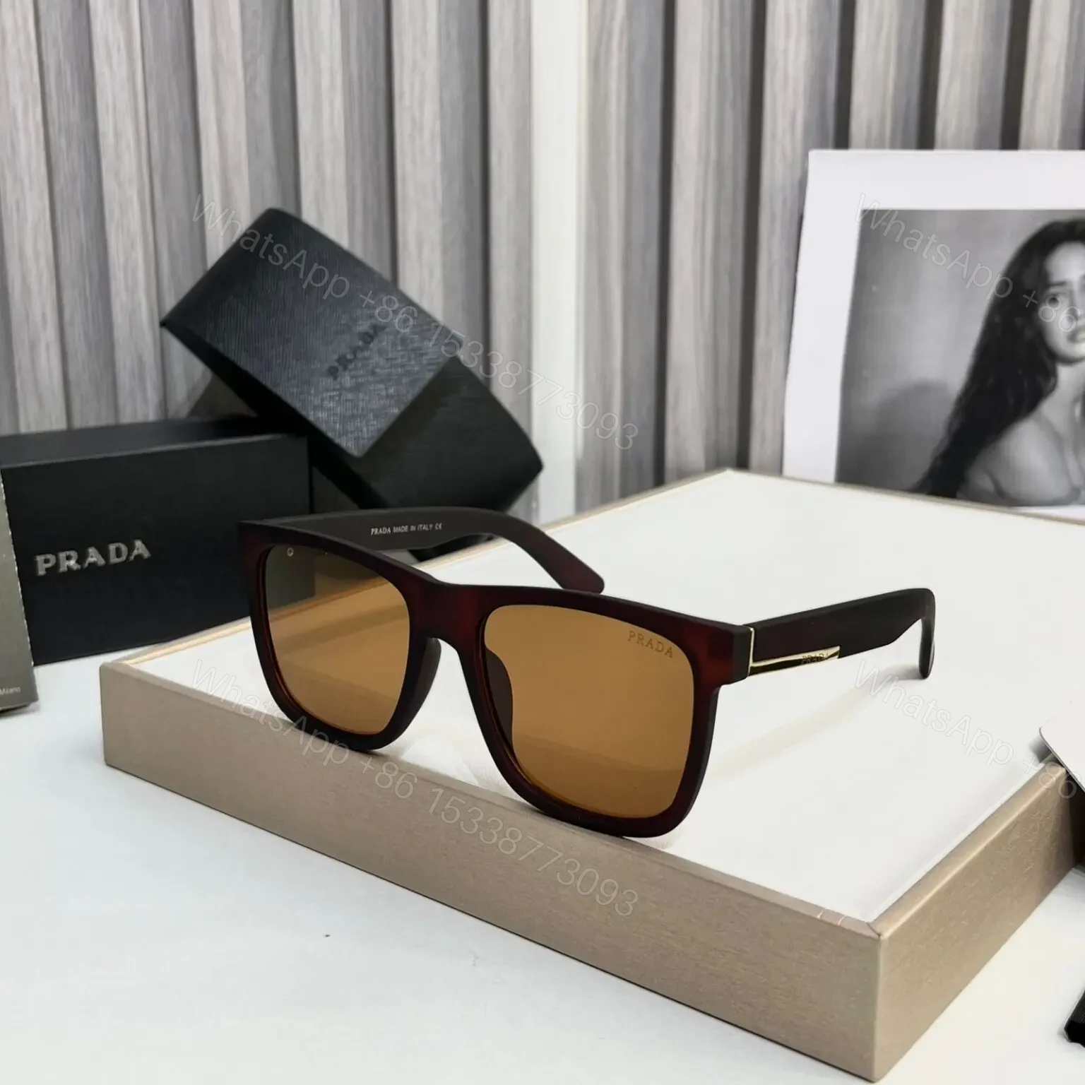 Prada Square Havana Sunglasses Black-Brown UV Protection — view 1