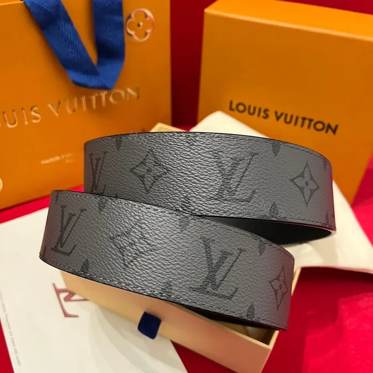 View 3 of Monogram Leather Belt: Iconic LV Style, Textured Black Leather