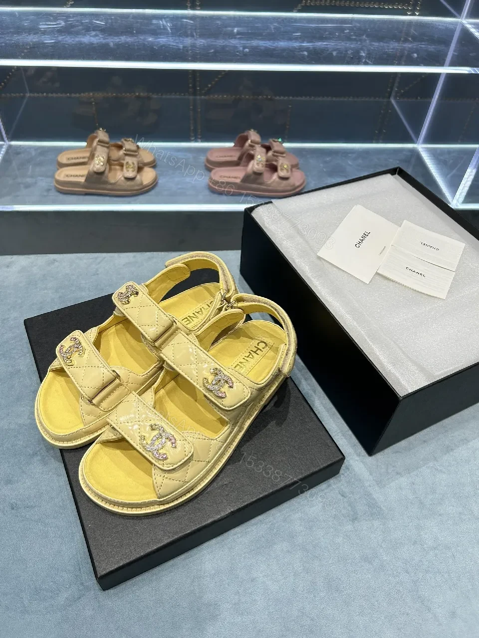 View 8 of Soft-Yellow Quilted Sandals with Logo Hardware - Luxury Comfort Sandals