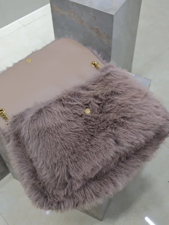 View 5 of Luxuriously Faux Fur Satchel: Gold-YSL Hardware Bag