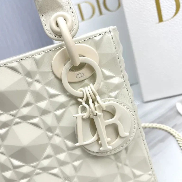 View 8 of Creamy Quilted Faux Dior Handbag - Chain Strap, D&I Charms - Elegant Crossbody