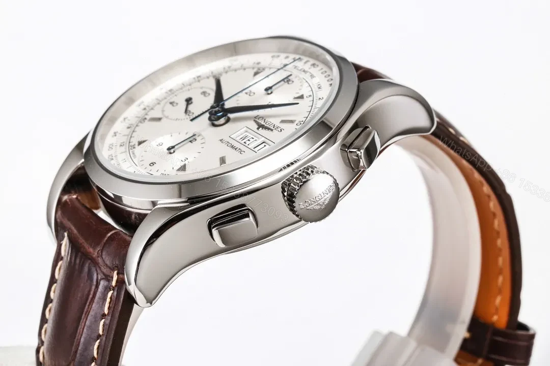 View 6 of Longines Classic Re Edition Men’s Watch Silver Case White Dial Brown Leather Strap 40mm