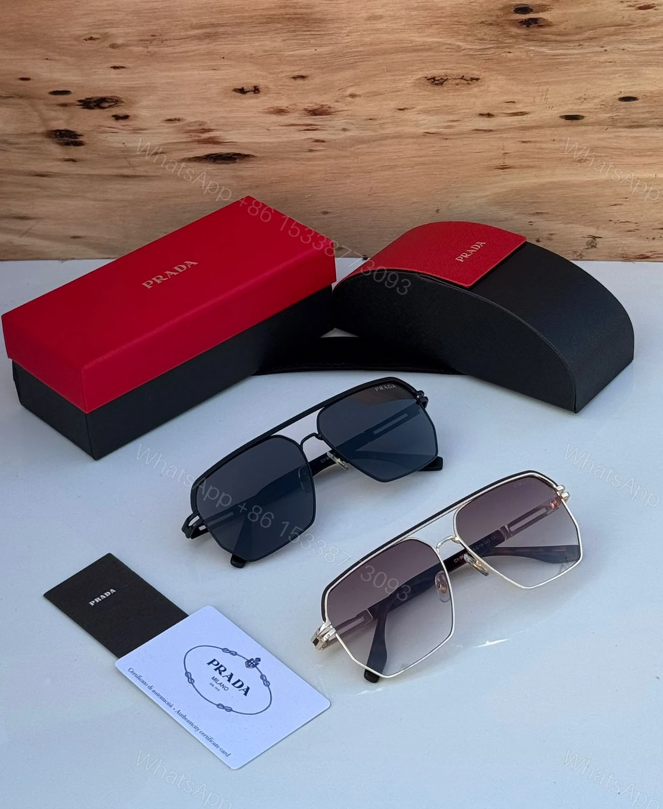 View 9 of Prada Aviator Square Silver Dark Grey Sunglasses