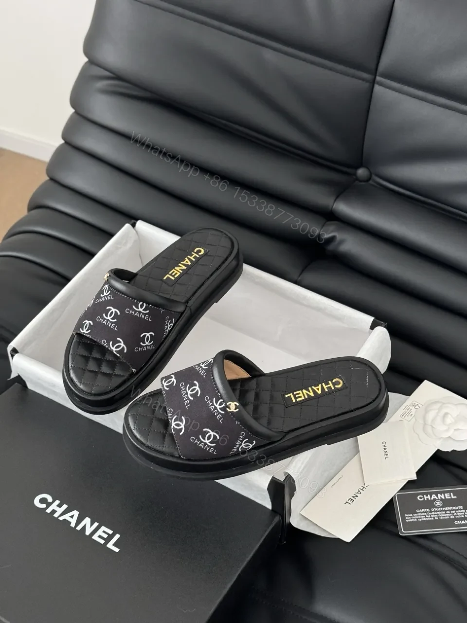 View 7 of Quilted Logo Slide Sandals: Luxe Comfort Daywear
