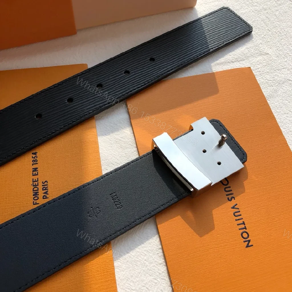 View 6 of Black Leather Belt with Signature LV-Style Buckle - Luxury Casual Belt