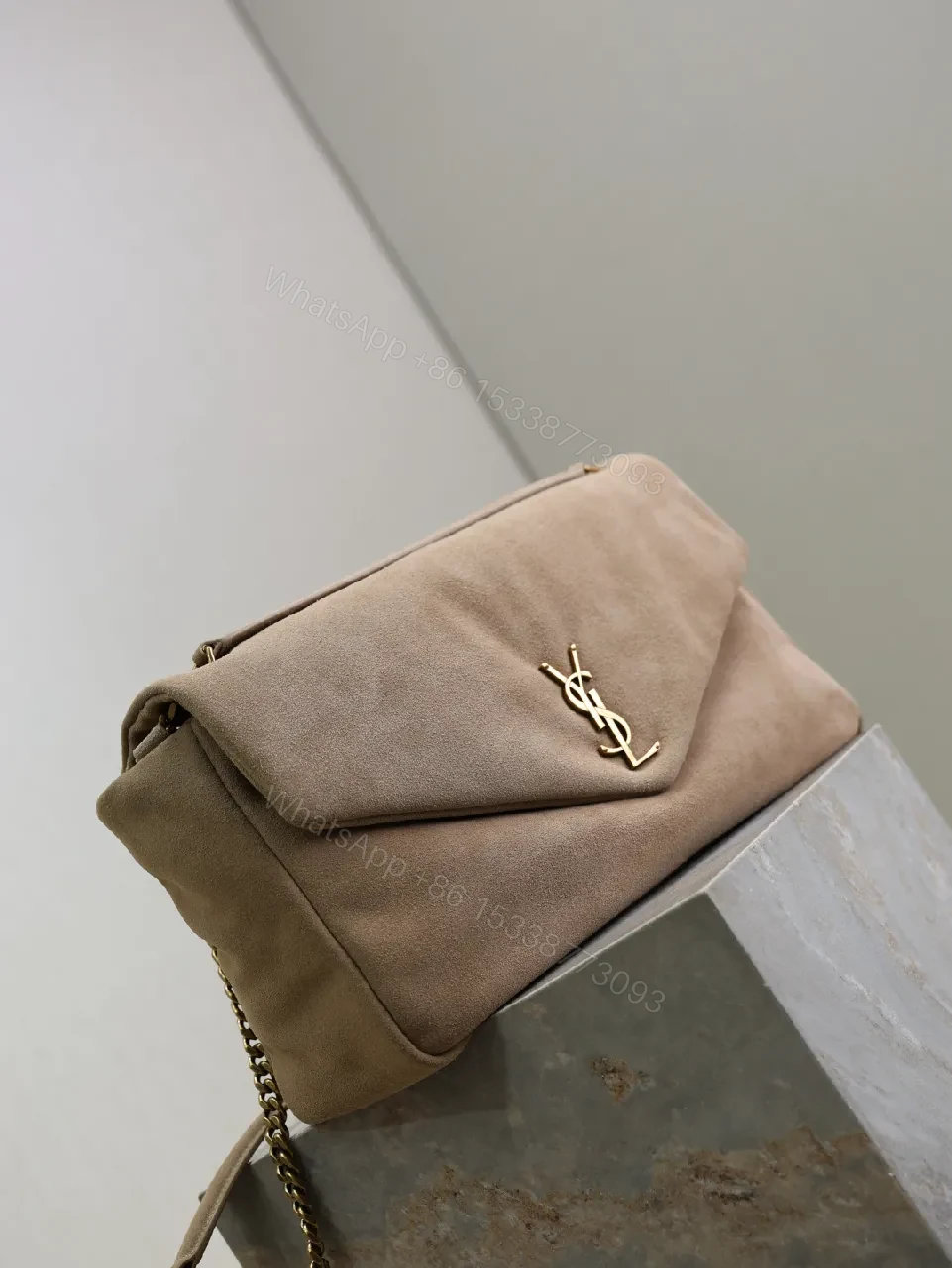 View 7 of Taupe Suede Clutch – Gold Hardware, Envelope Style, Everyday Luxe