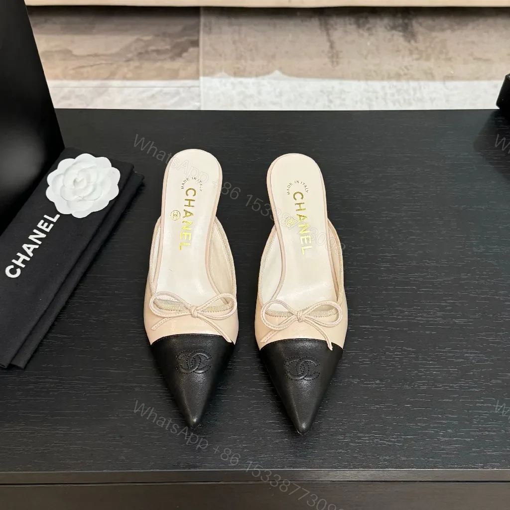 View 7 of Two-Tone Ivory/Black Slingback Heels — Modern Couture Comfort