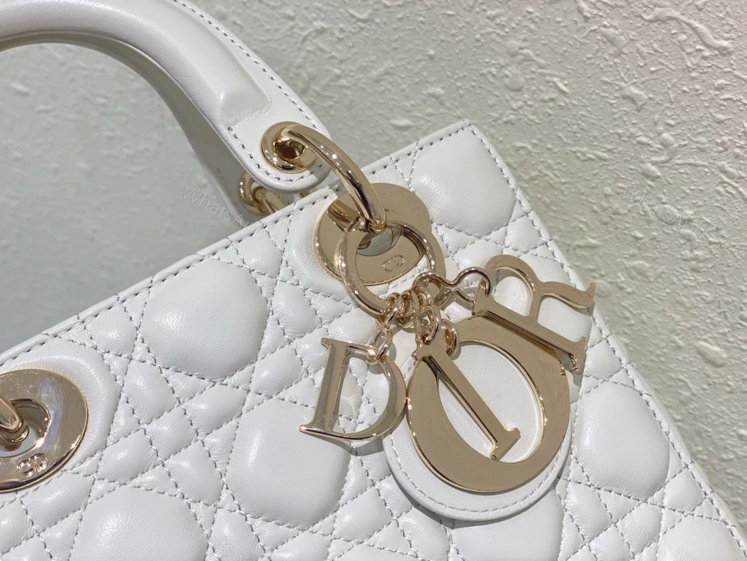 View 5 of Dior Lady ABC High-end Women’s Handbag White Soft Leather 20cm