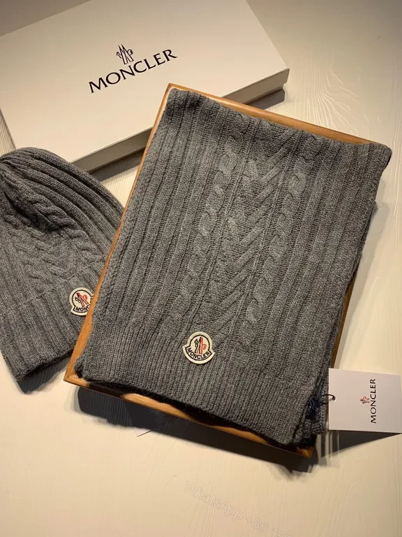 View 5 of Grey Wool-Blend Moncler Knit Beanie & Scarf Set