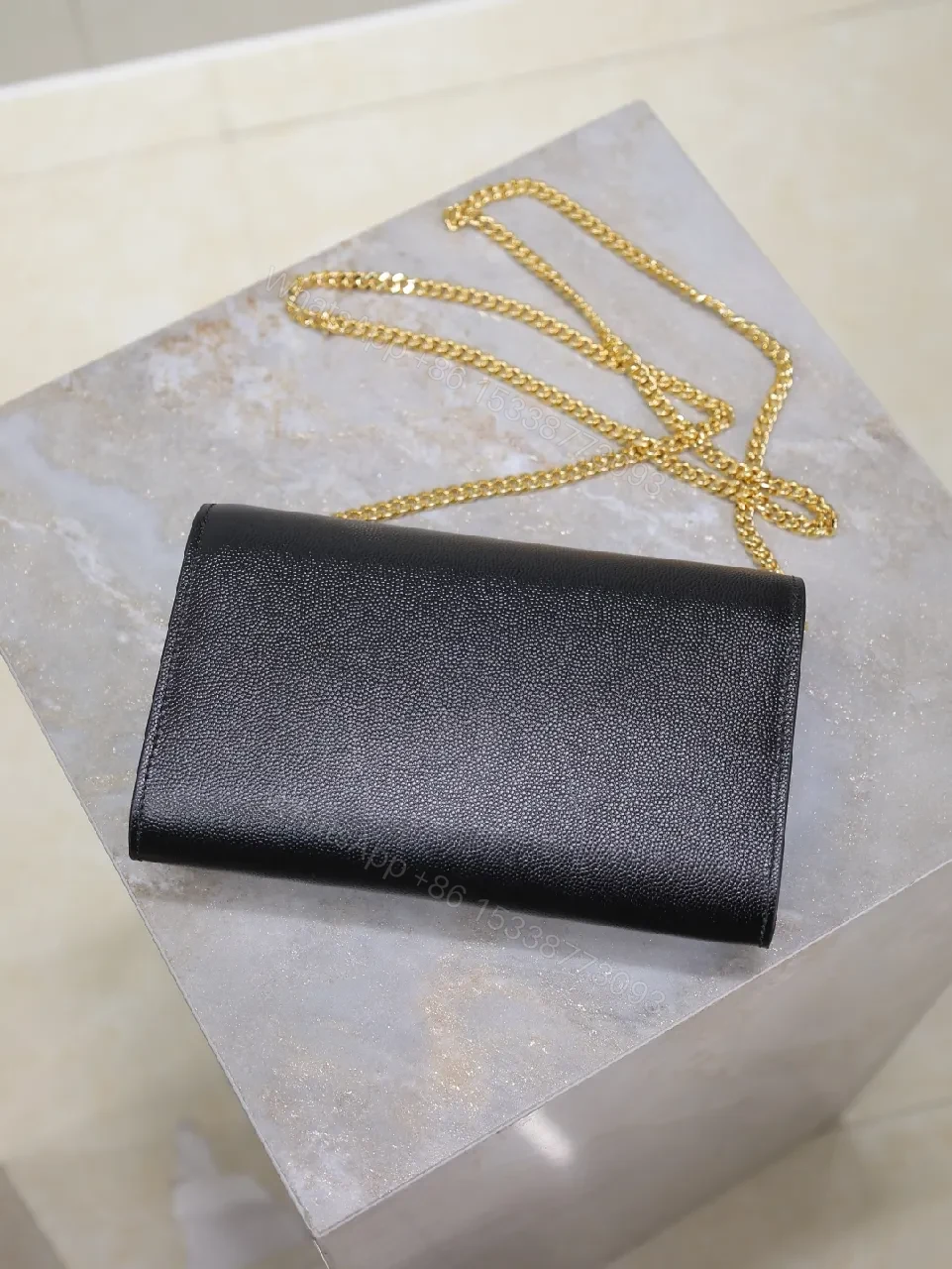 View 2 of Chic Black Leather Wallet Clutch with Gold Hardware