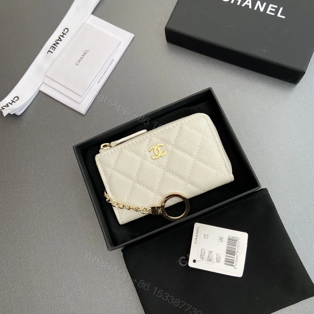 View 4 of 高仿Chanel*AP0223零錢包白色魚子醬金扣免檢版