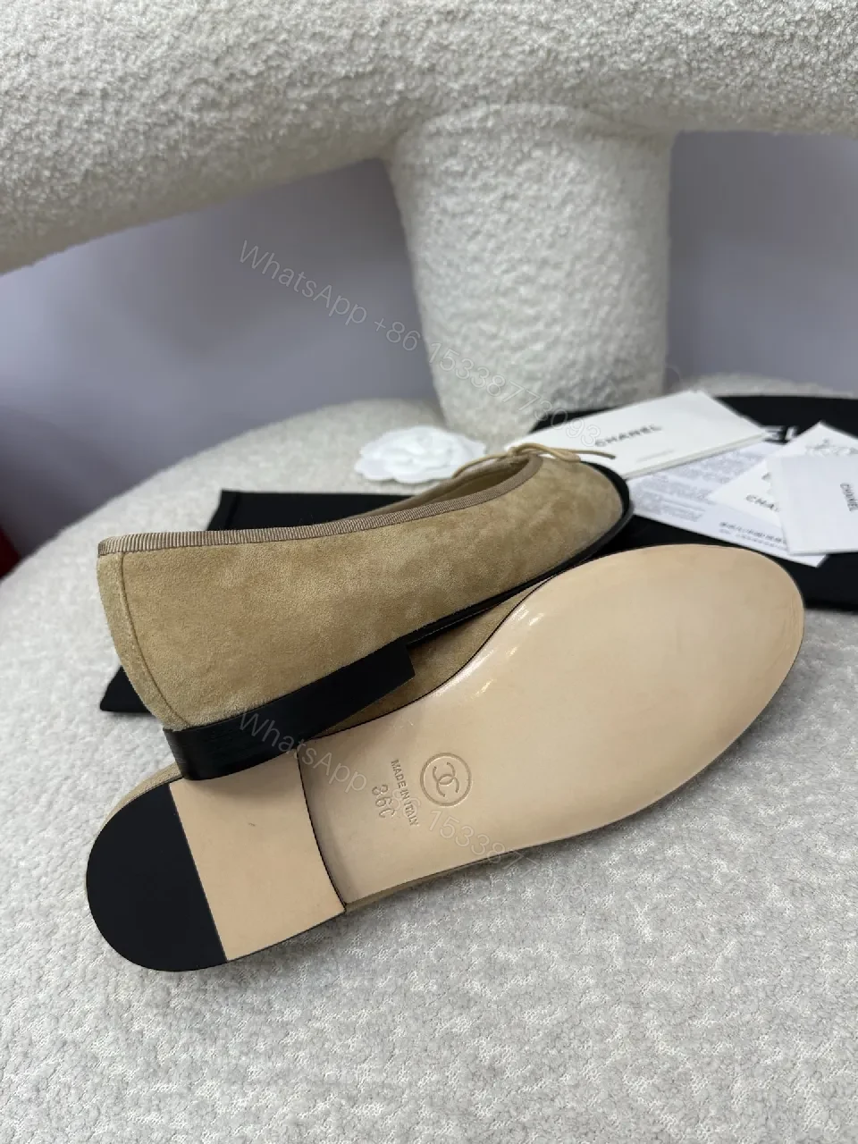 View 9 of Beige Suede Cap-Toe Ballet Flats – Elegant, Comfortable Luxury