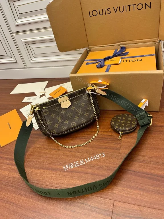 Icon LV Monogram Compact Crossbody Set with Chain - Gold Hardware — view 1
