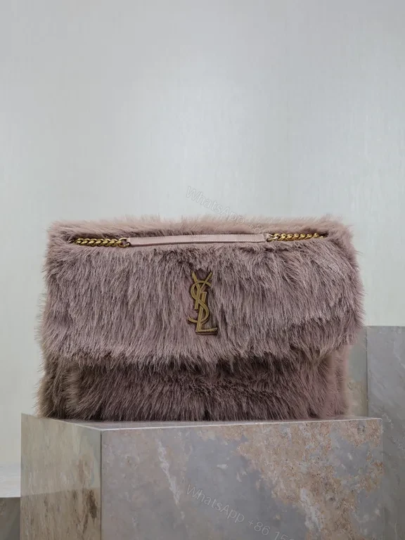 Luxuriously Faux Fur Satchel: Gold-YSL Hardware Bag — view 1
