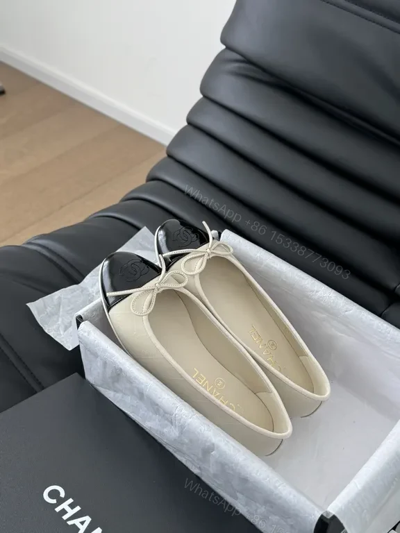 View 7 of Chanel-Style Ballet Flats: Luxe Cap Toe Bow, Leather