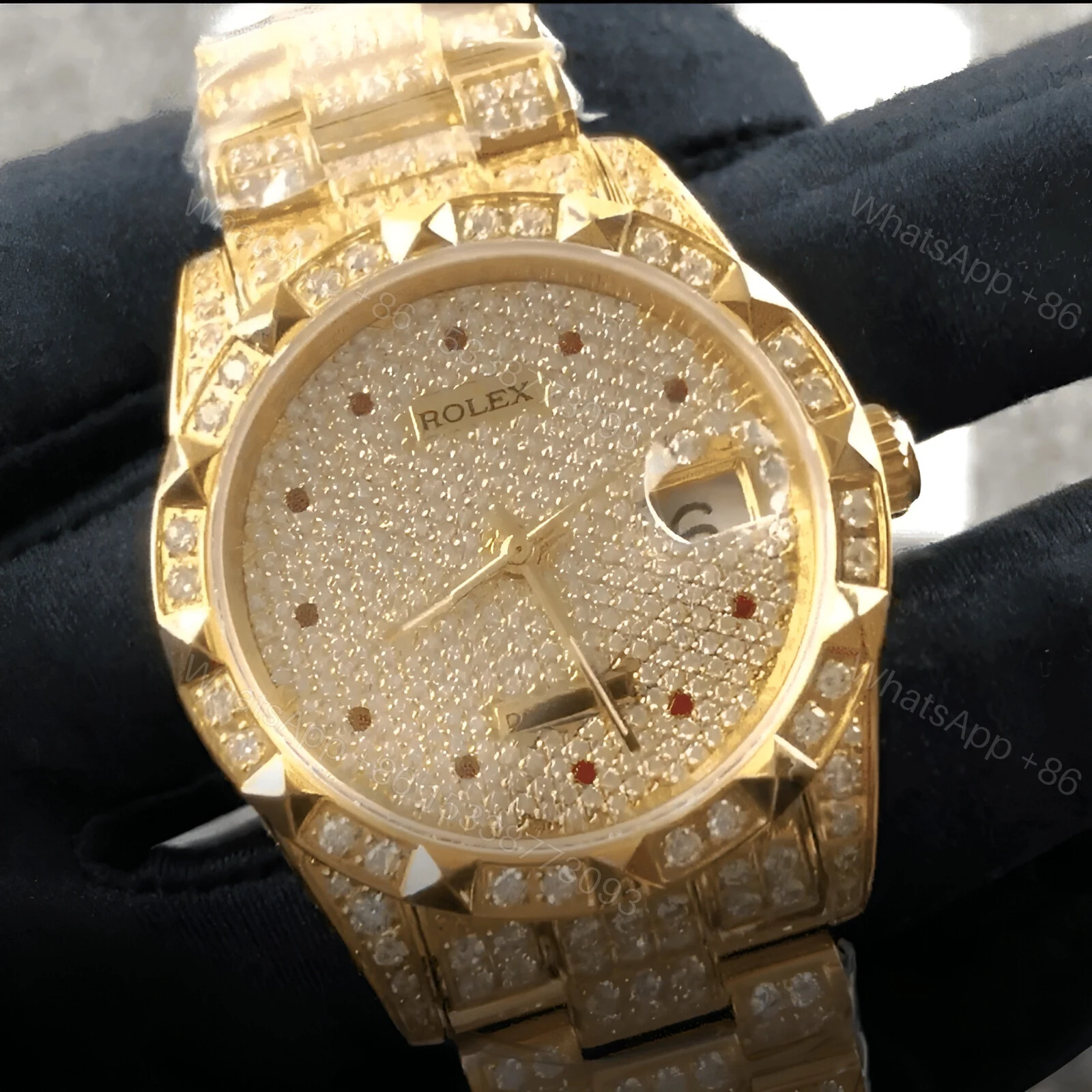 View 3 of Rolex Gold Full Diamond Replica