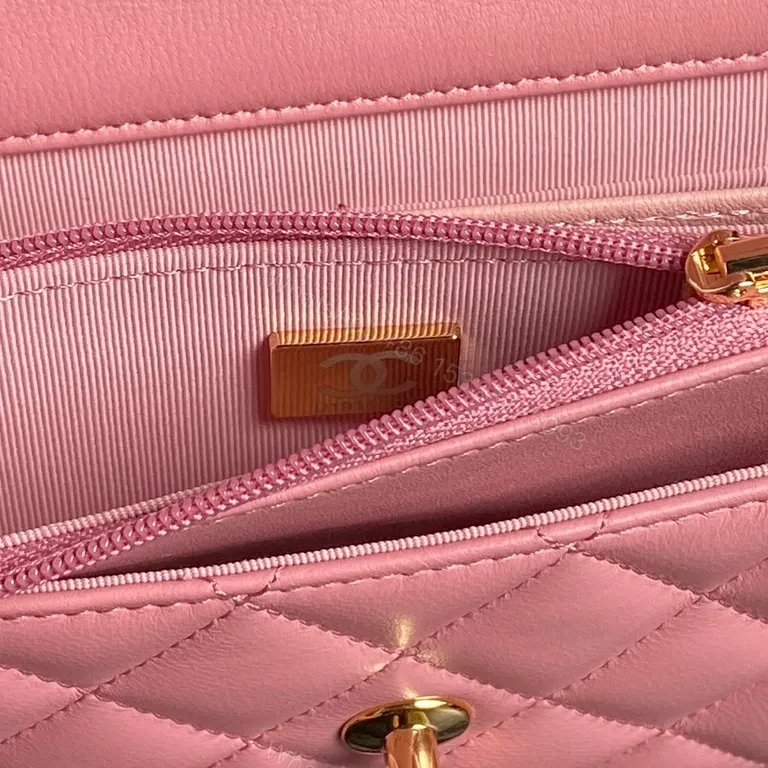 View 9 of Chic Pink Quilted Satchel with Gold Chain