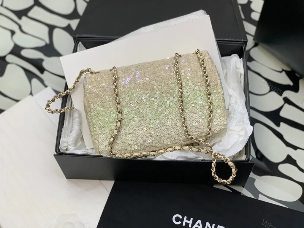 View 6 of Champagne Sequined Clutch: Chanel-Inspired, Lux Texture