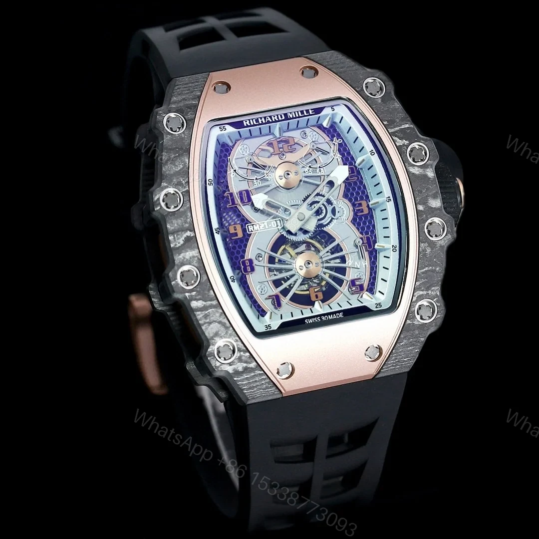 View 3 of Richard Mille RM21-01 Automatic Skeleton Watch 40MM Black Carbon Fiber Case Aerospace Design Premium Edition RM-RM21-01-BLK-CARBON-SKL-40