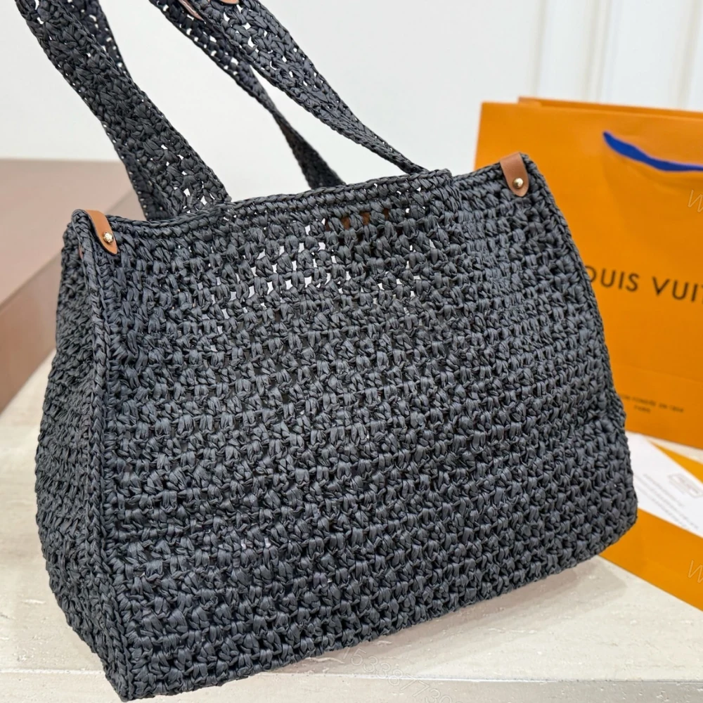 View 5 of Louis Vuitton Onthego MM Raffia Black 37Cm