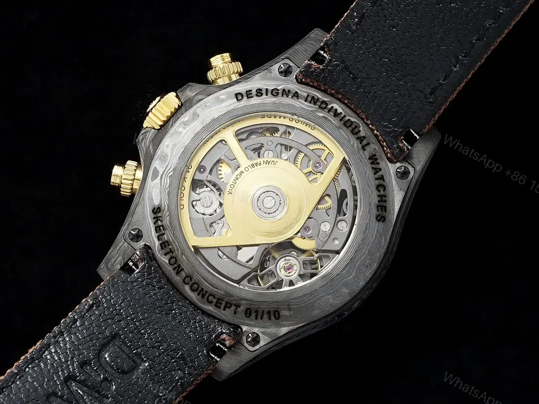 View 9 of Rolex Daytona 40mm Carbon Fiber Skeleton Dial Green Bezel Brown Strap Watch RLX-DAY-CARBON-40-GRN-BRN