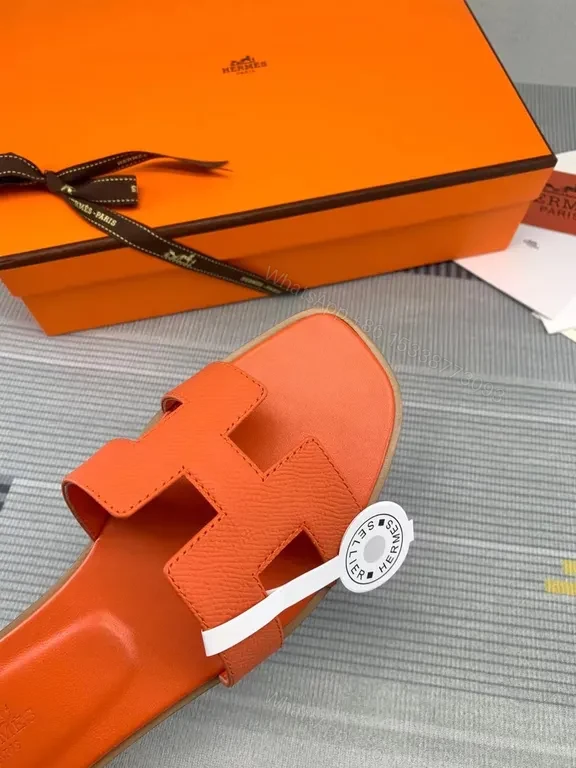 View 3 of Orange Calfskin HermÃ ̈s Oran Sandals: All-Day Comfort, H-Straps
