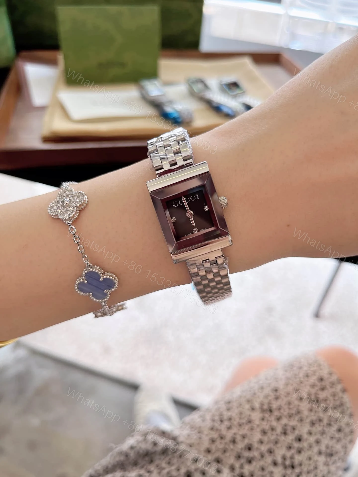 View 2 of Gucci G Frame Bracelet Watch Square Shape Silver In Black 20Mm Ya128507