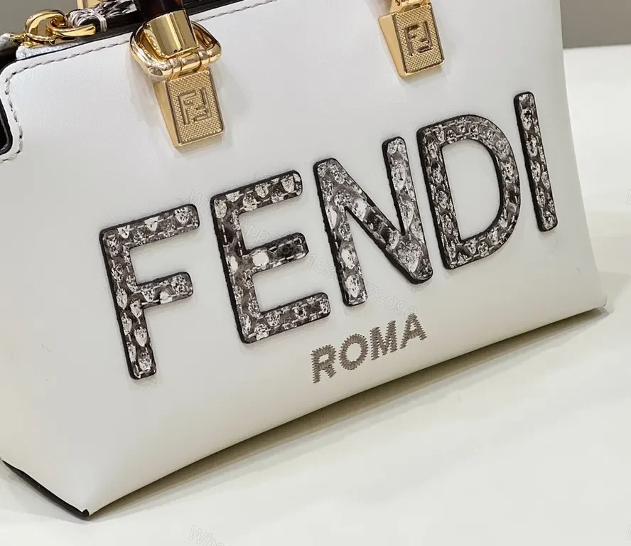 View 3 of White Fendi Mini Bag: Rhinestone Logo, Tortoiseshell Handle