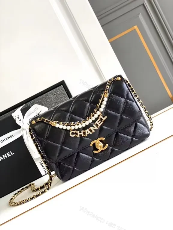 Chanel-Inspired Quilted Flap Bag with Pearl Chain — view 1