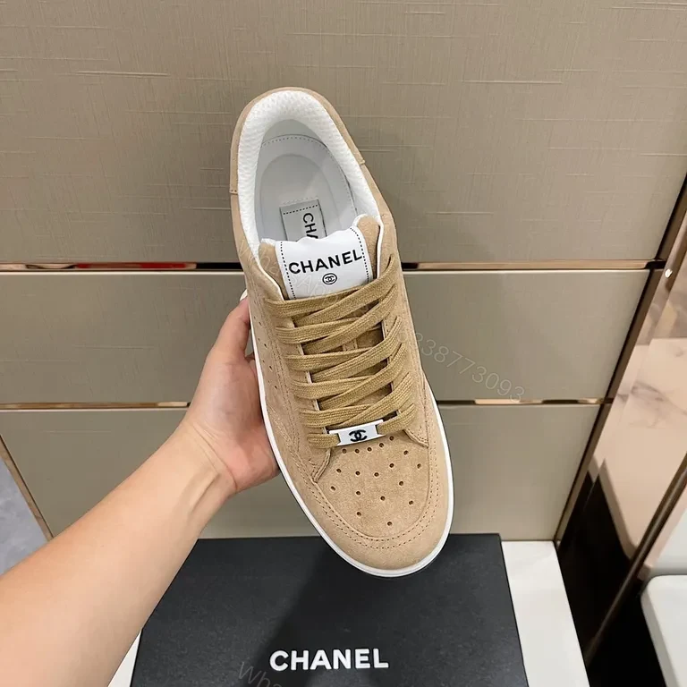 View 8 of Neutral-Tone Suede Sneaker with Chanel-Inspired Detail