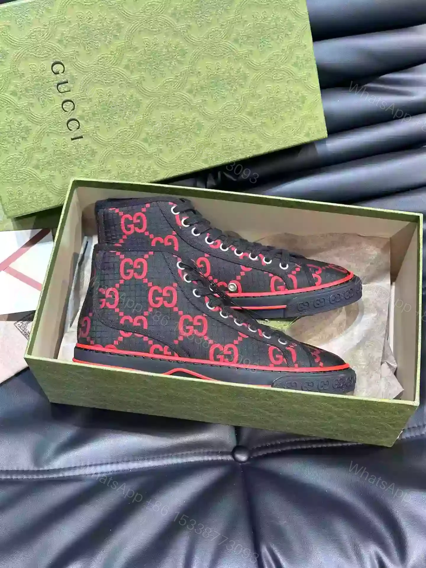 View 4 of GUCCI TENNIS 1977 HIGH-TOP SHOES SNEAKERS IN BLACK/RED – GC285