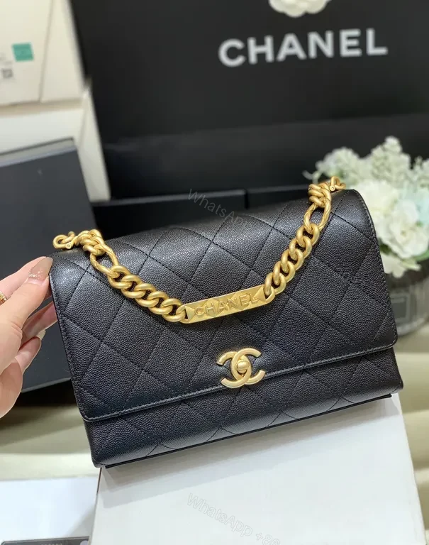 Chanel Quilted Black Leather Shoulder Bag with Gold Chain — view 1