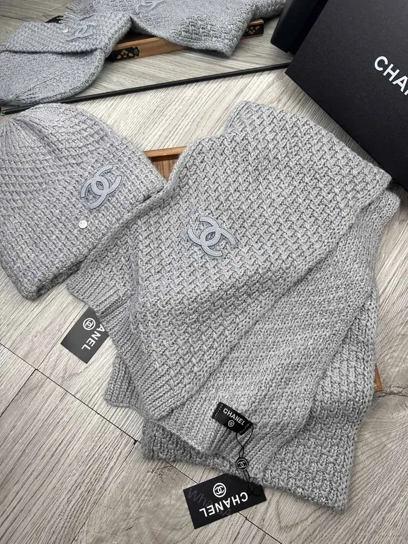 View 6 of Textured Chanel-Style Knit Set: Scarf & Beanie, Ultra-Cozy Luxury
