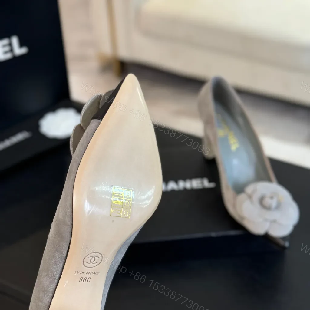 View 5 of Soft Taupe Corded-Flower Pumps with Chanel Twist Footwear