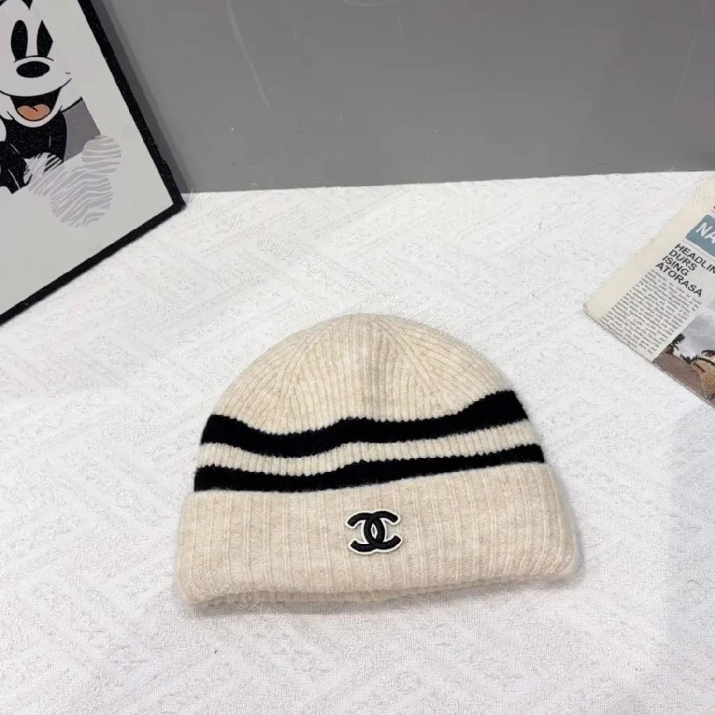 View 3 of Chic Knit Beanie with Stripe Detail – Luxury Everyday Style