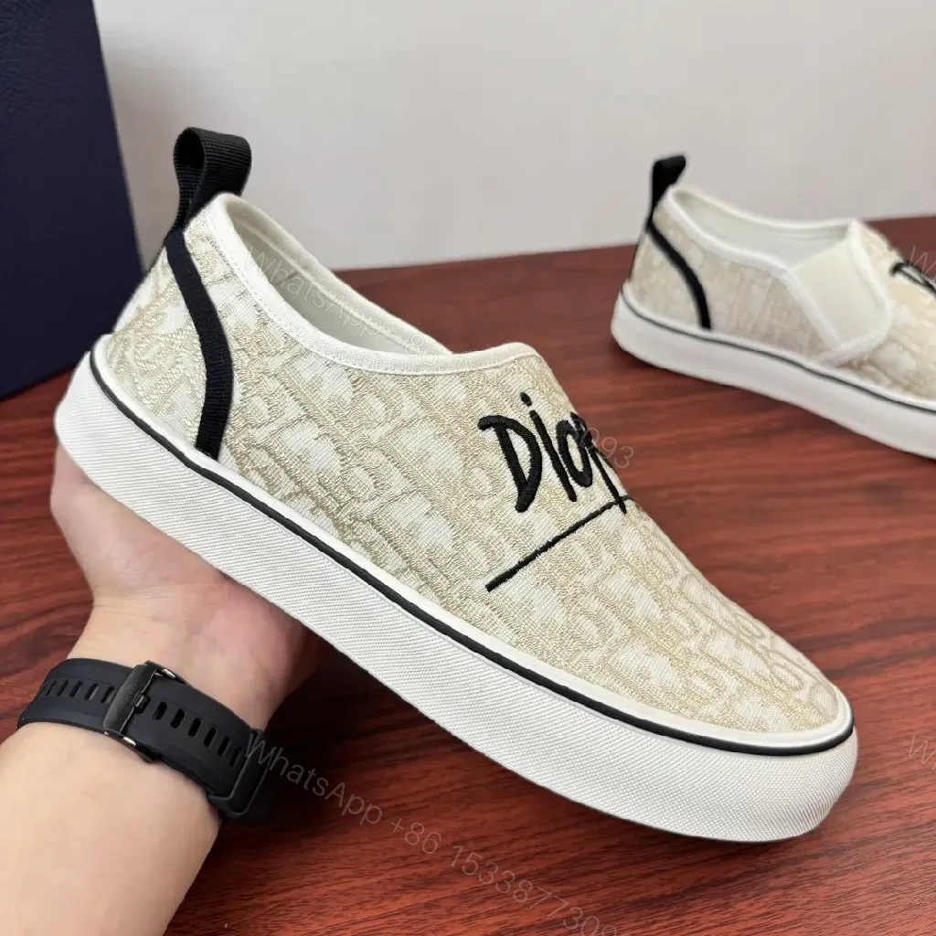 View 6 of Beige Canvas Slip-On Sneakers with Logo