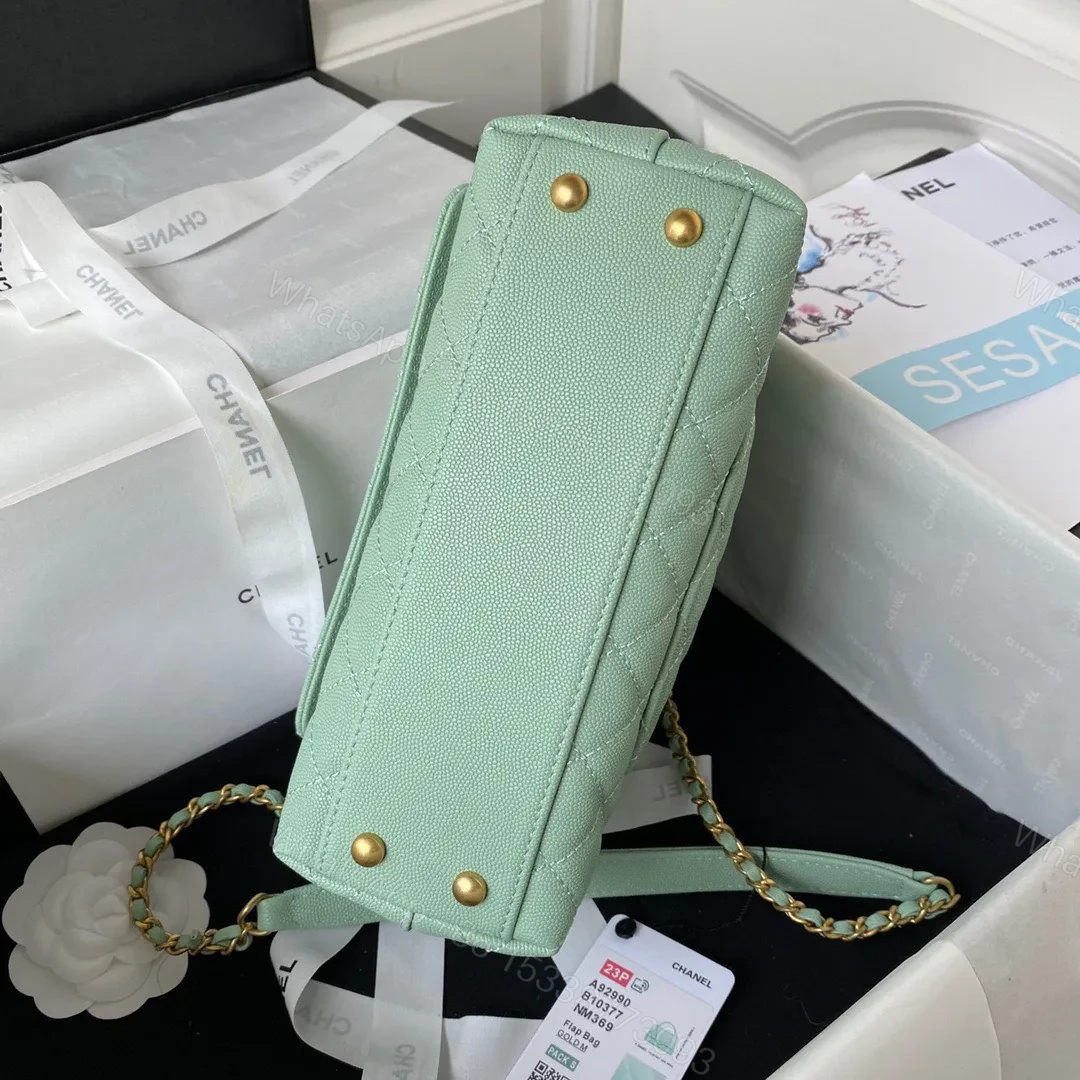 View 2 of Chanel Coco Pastel Blue Handbags With Lock Gold 24cm