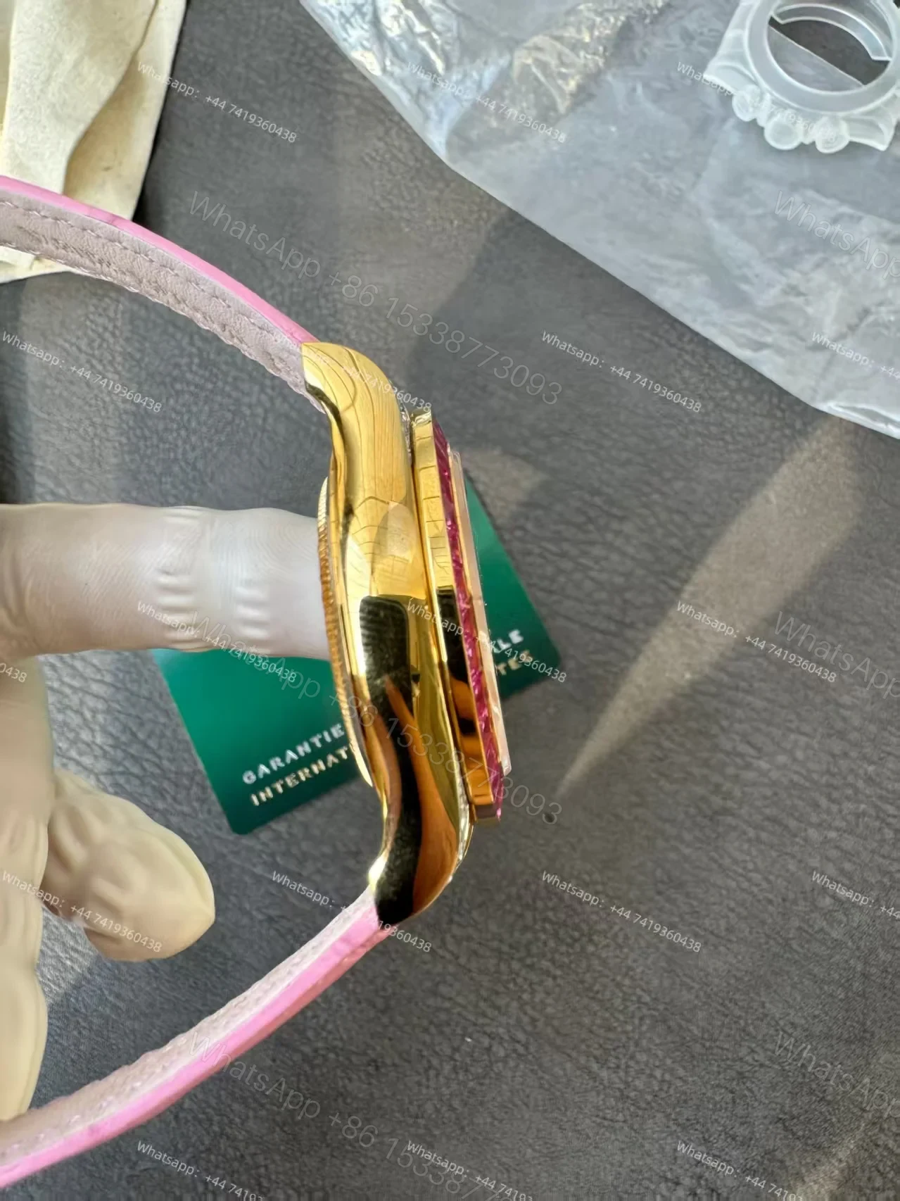 View 7 of Rolex Daytona 126538TRO Pink Dial with Diamond Indexes Pink Sapphire Bezel on Pink Leather Strap Best Super Clone