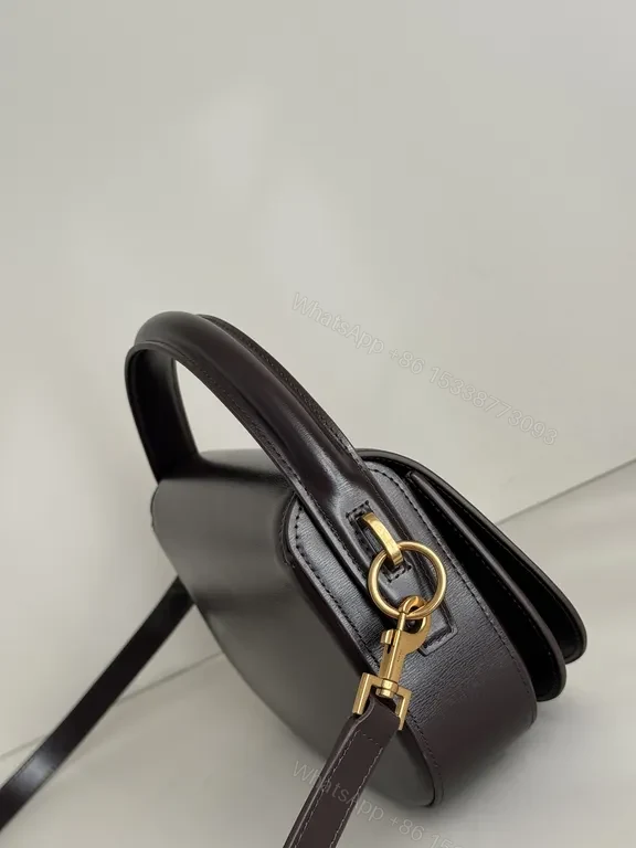 View 5 of Plum Leather Structured Shoulder Bag with Gold Hardware